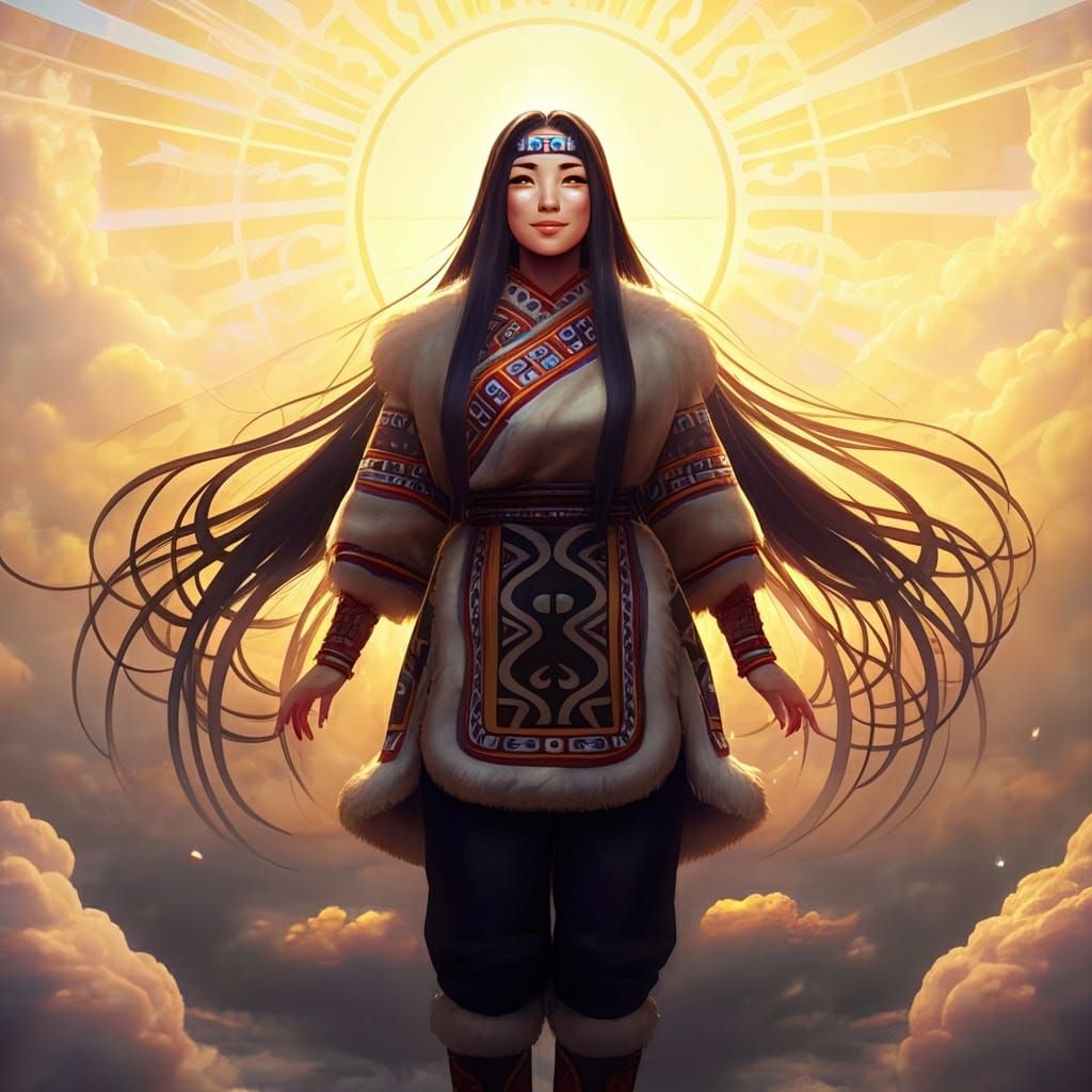 Regal Ainu Goddess of the Sun in Golden Light
