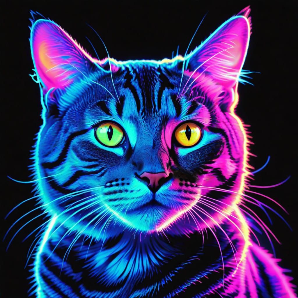 Glowing Tabby Cat Under Blacklight