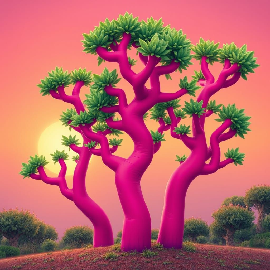 Vibrant Pink Trees at Sunset Landscape