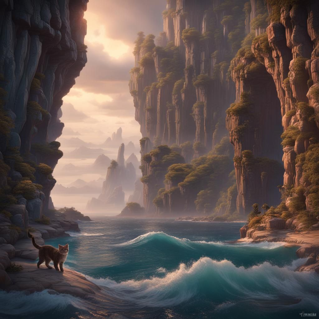 Kitten Drawn to Cliffs Amidst Duvet Sea