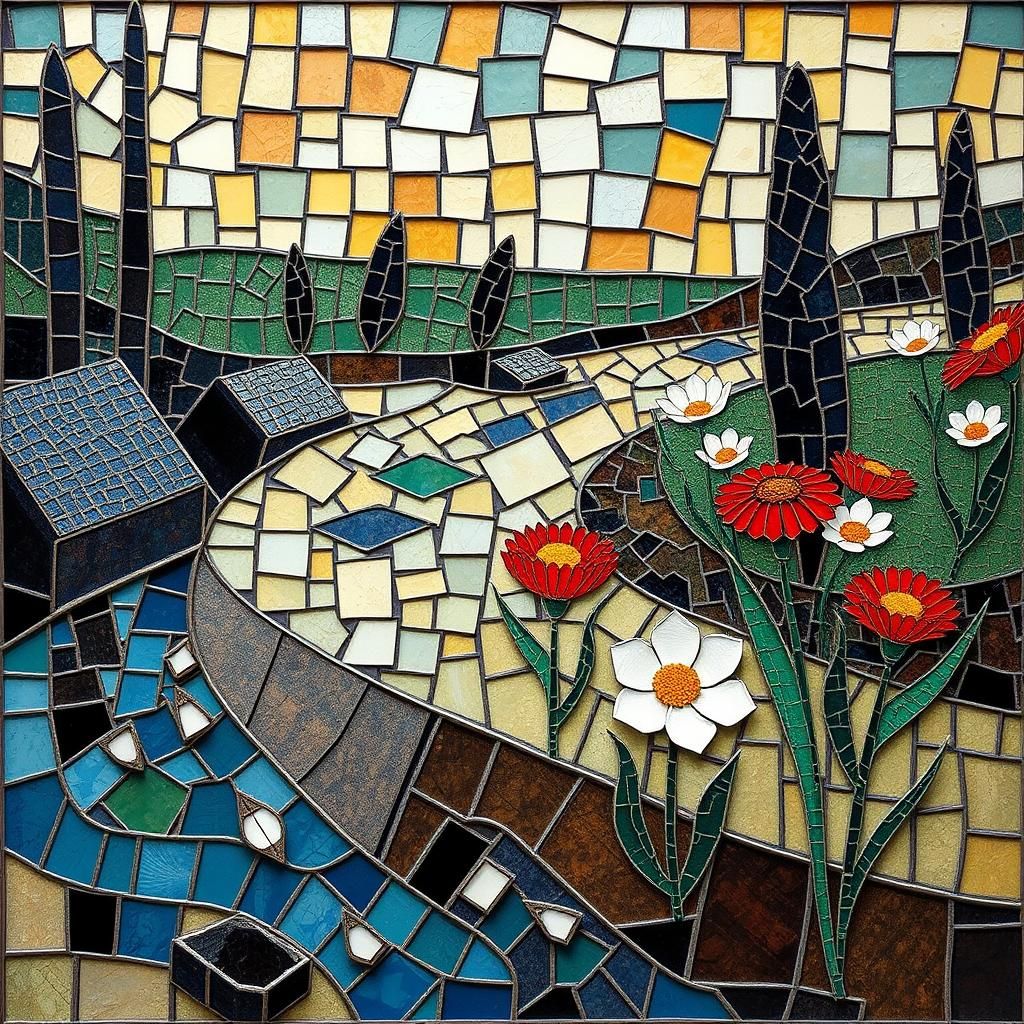 Floral Mosaic in Cubist Stained Glass Style
