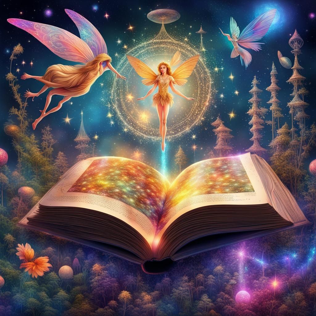 Magical Fairy Tale Book in Astral Holographic Style
