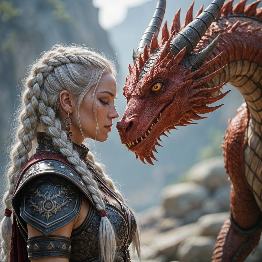 Warrior Woman and Dragon: A Fantasy Portrait