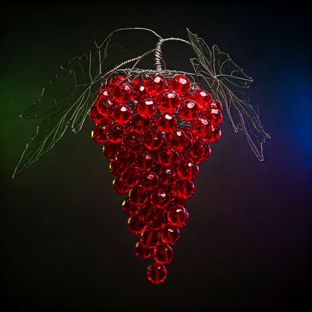 Grapevine Sculpture with Ruby Red Beads in Dramatic Style