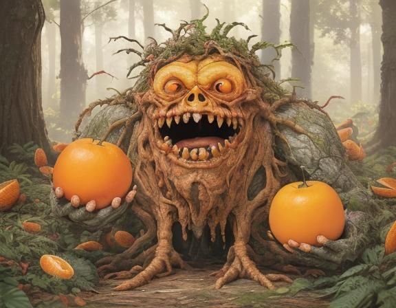 Rotten Orange Fruit Monster in Enchanted Forest