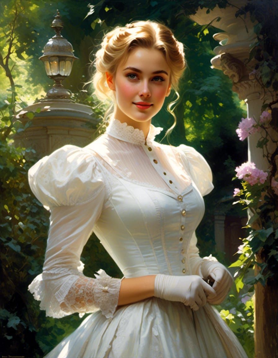 Victorian Woman Portrait in Mystic Garden