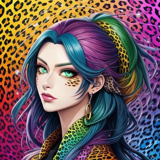 Anime Woman with Dragon Scales and Leopard Print