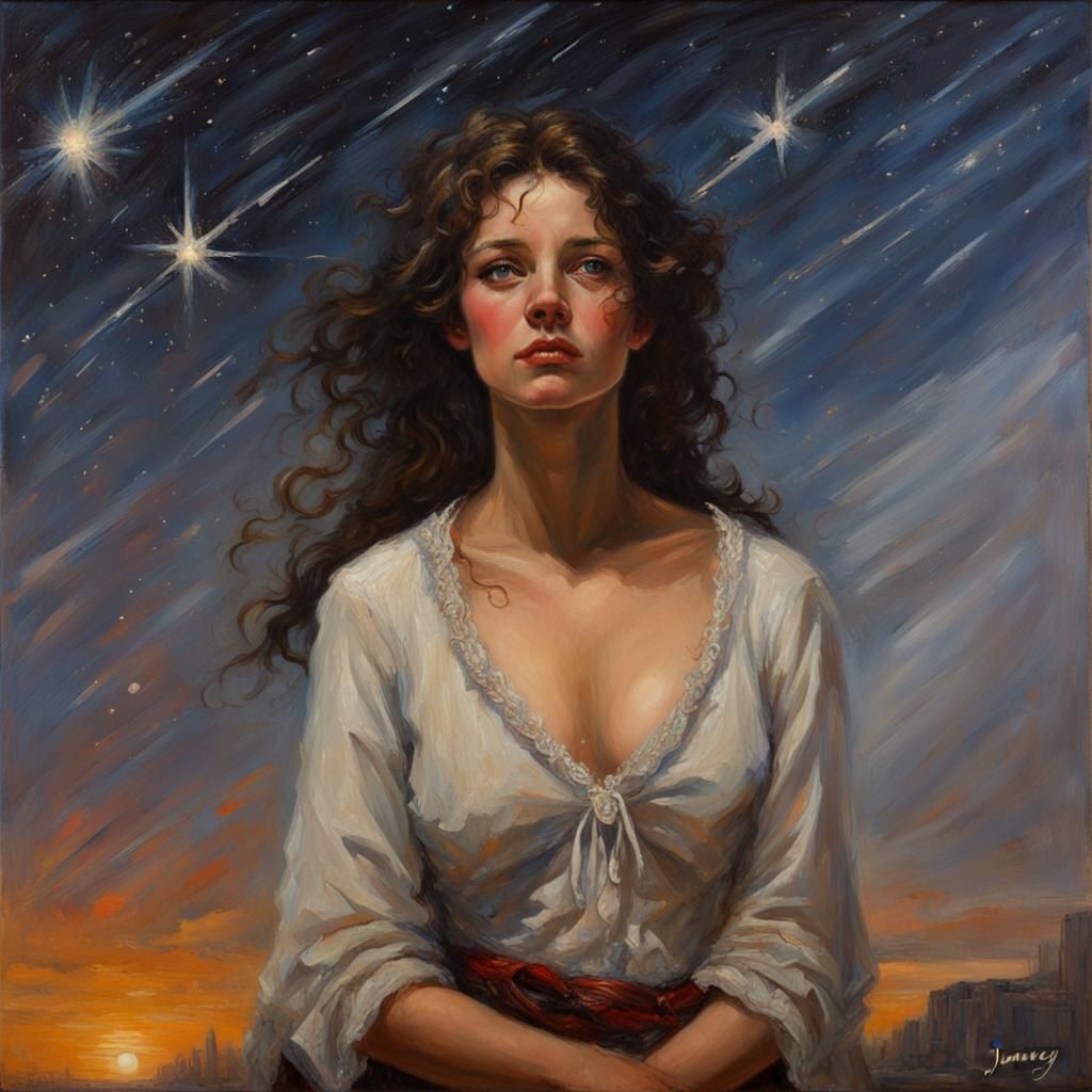 Ethereal Woman with Starry Eyes, Oil Painting
