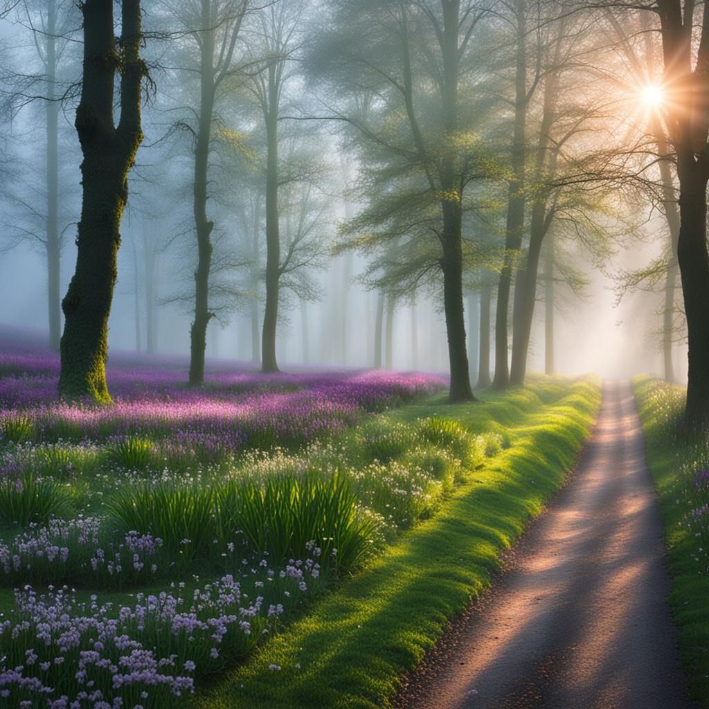 Magical Misty Springtime in Early Morning