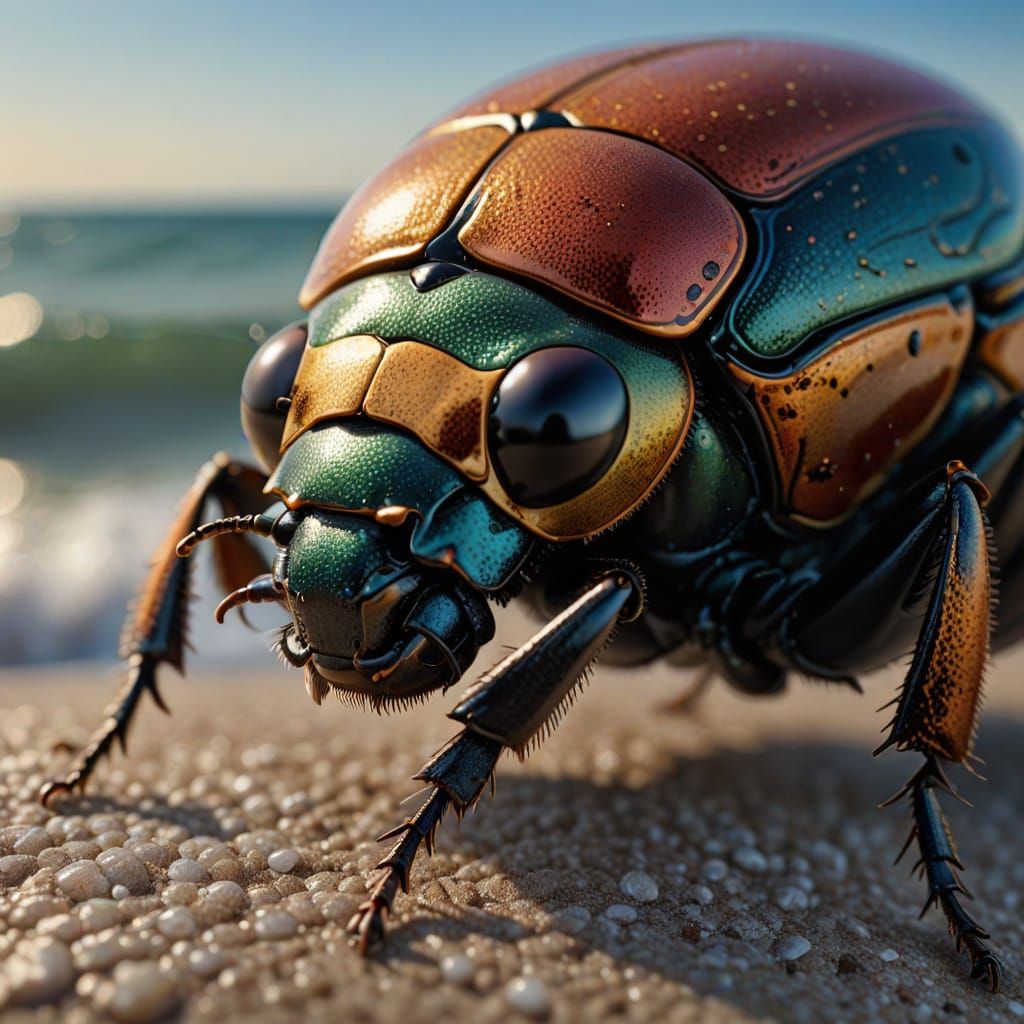 Surreal Portrait of a Beetle in Oceanic Landscape