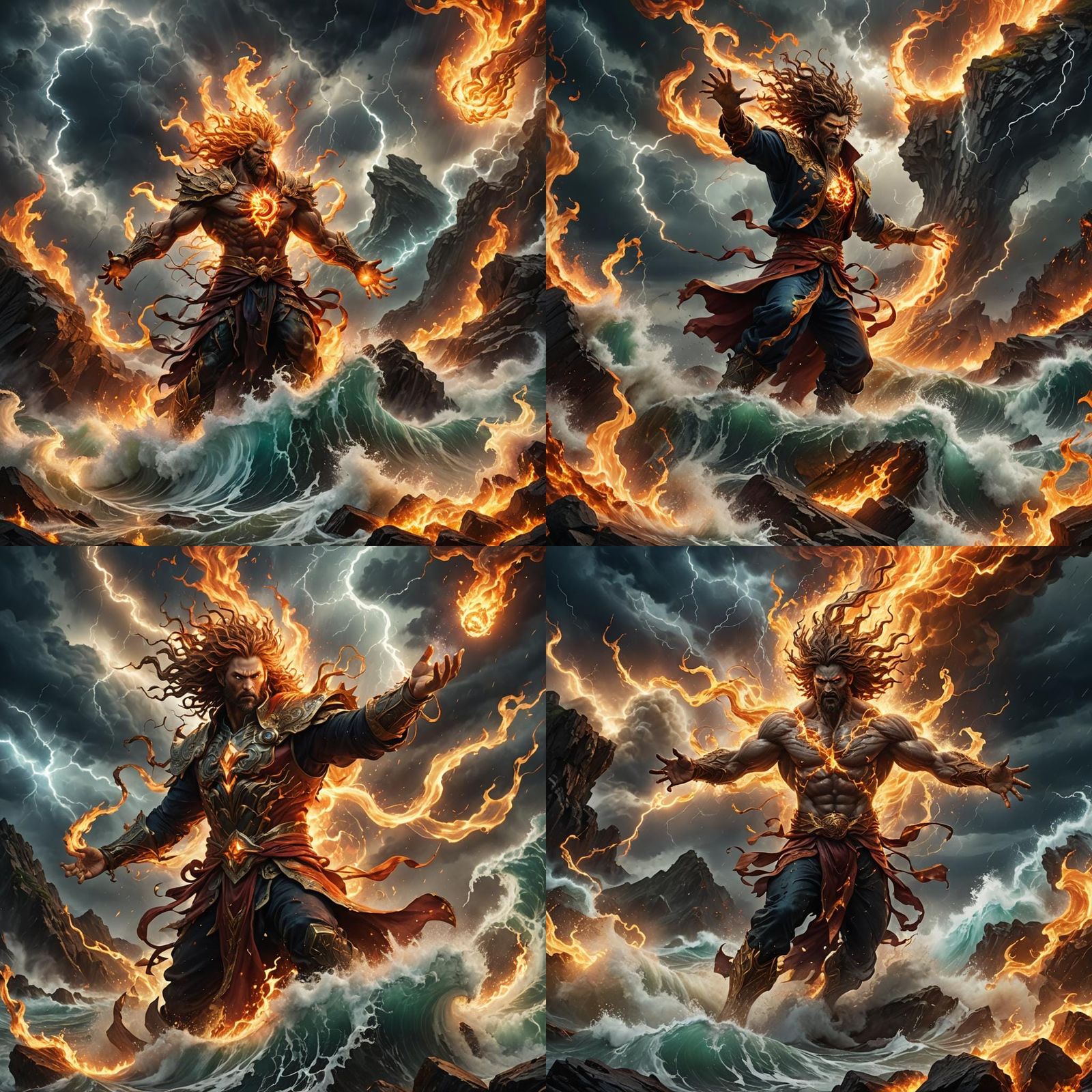 Godlike Figure Wielding Elemental Forces in Hyperrealistic S...