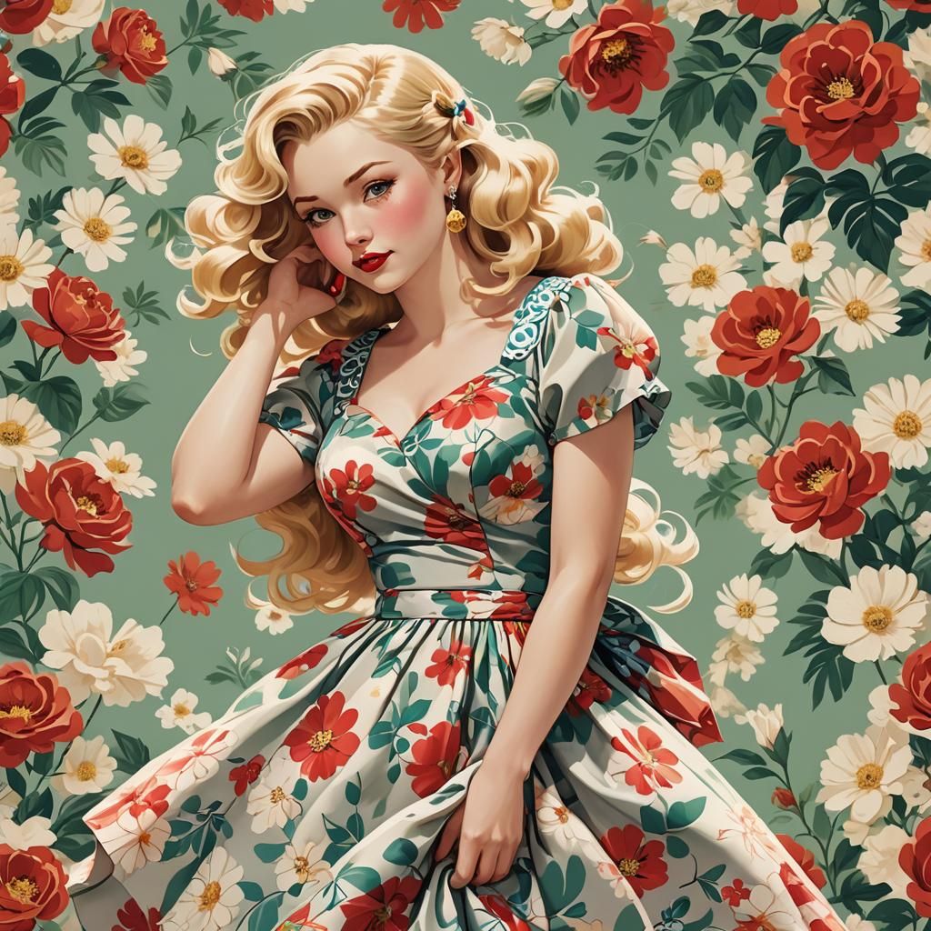 Retro Pin-Up Model in Anime Key Visual Style