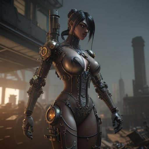 Steampunk Cyborg in 3D Cinematic Style