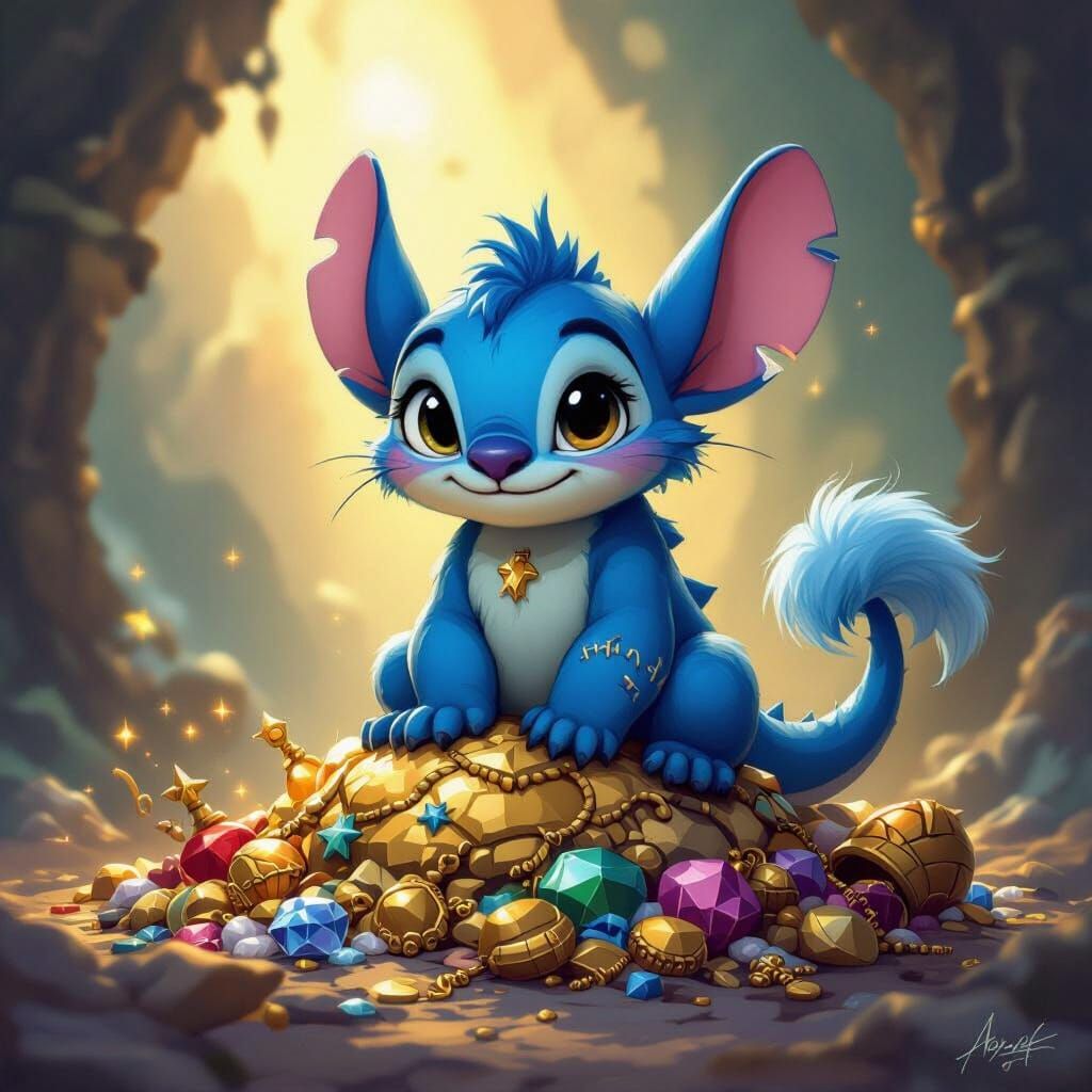 Mythical Dragon-Stitch-Cat Hybrid on Treasure