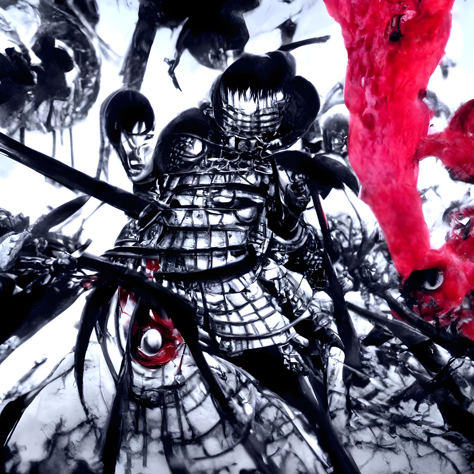 Brutal Armored Samurai Battlefield in Anime Style