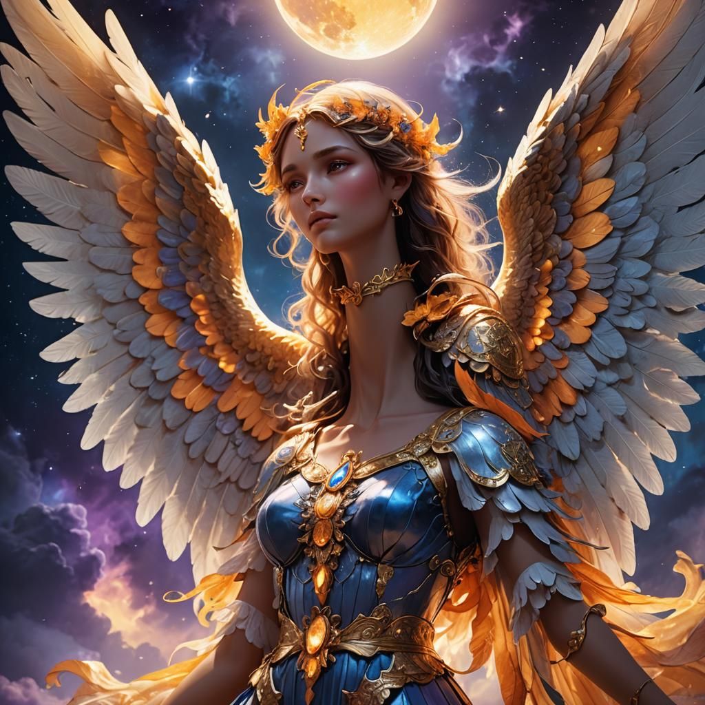 Fantasy Angel in Moonlight: Art Deco Digital Art
