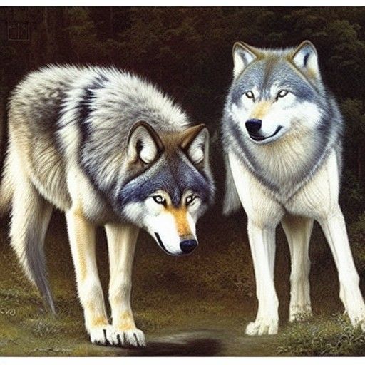 Yin Yang Wolves in Oil Painting Style