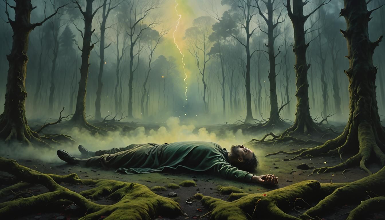 Ethereal Figure Floating in Aurora Mist, Rothko Style