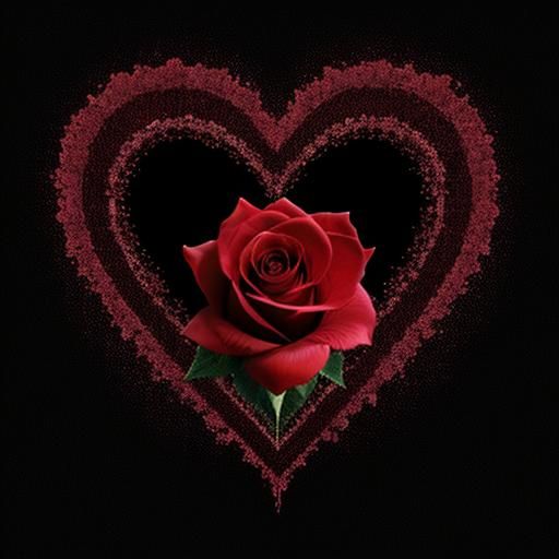 Rose and Heart on Black Background