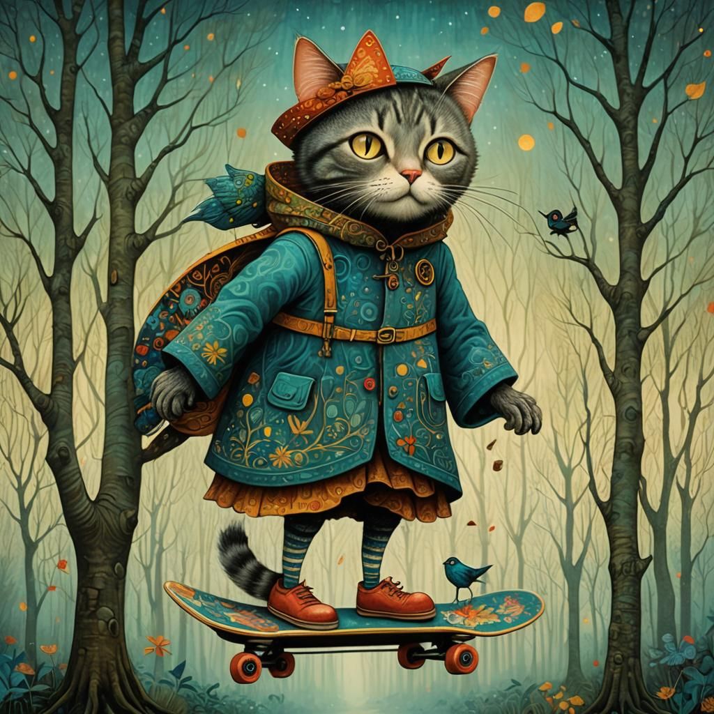 Dreamlike Woman-Cat in Art Brut Style