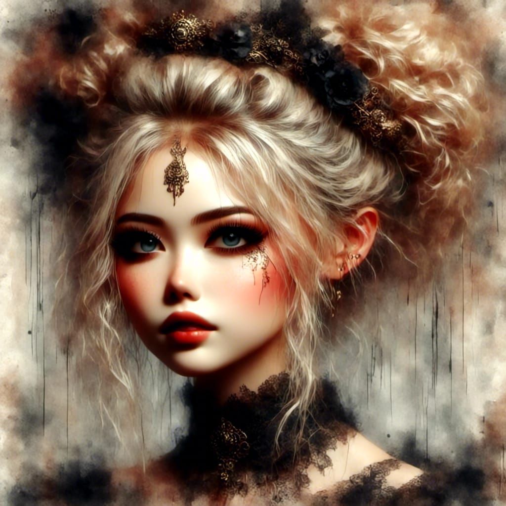 Mysterious Blonde Woman in Antique Watercolor Style