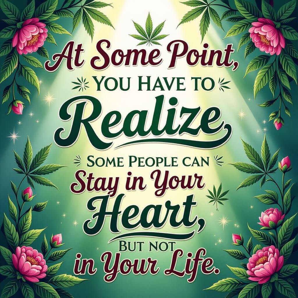 Airbrushed Marijuana & Floral Wallpaper with Bold Cursive Te...