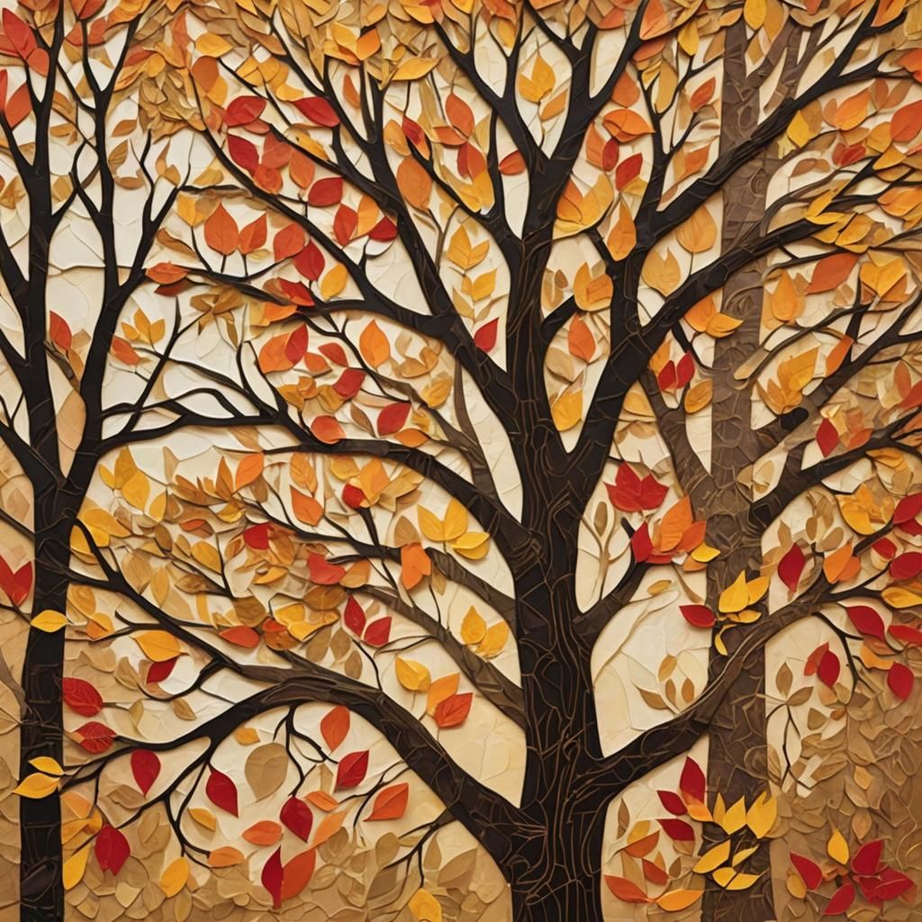 Autumn Tree Paper Collage Art