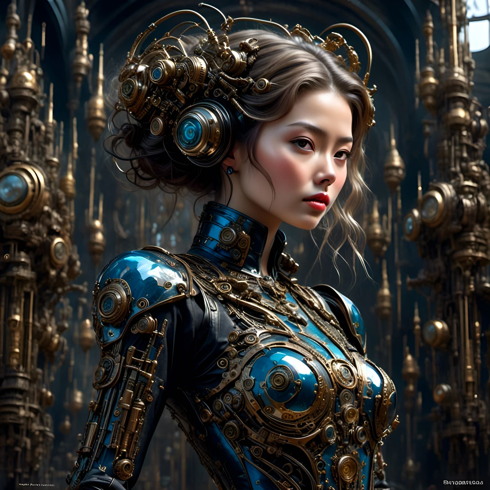 Bionic Woman Made of Chrome and Gears