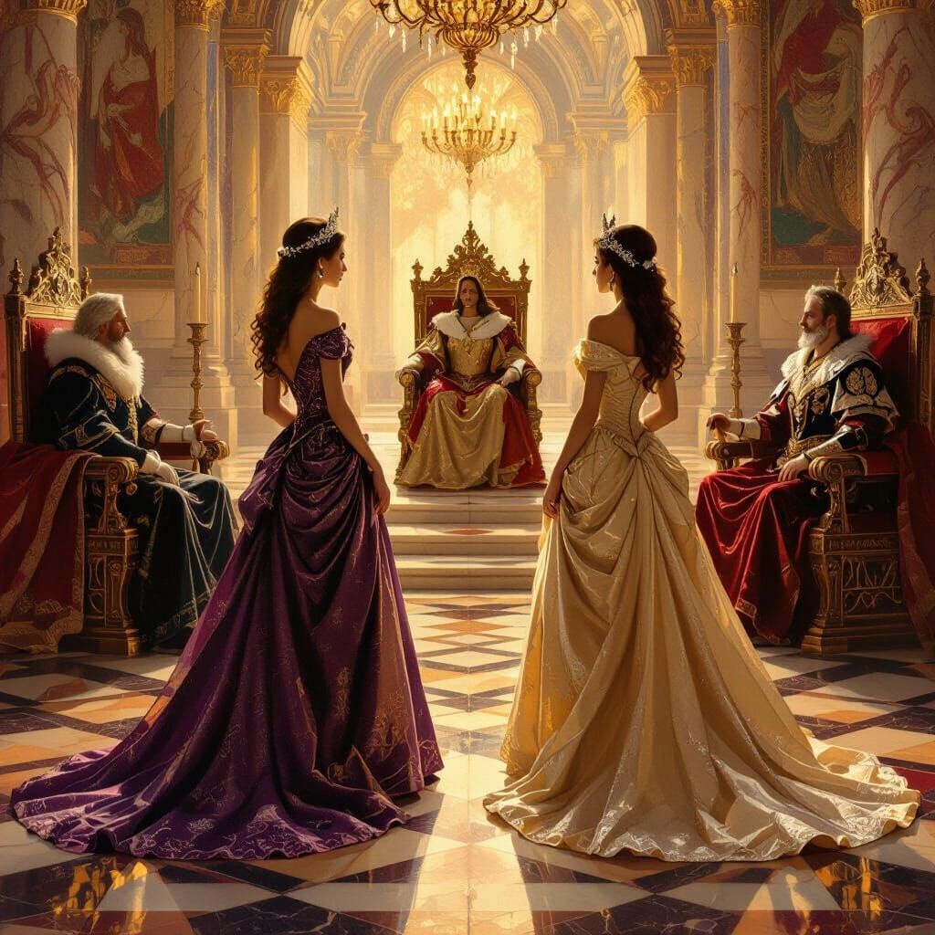 Elegant Princesses Greet Royal Family in Golden Hall