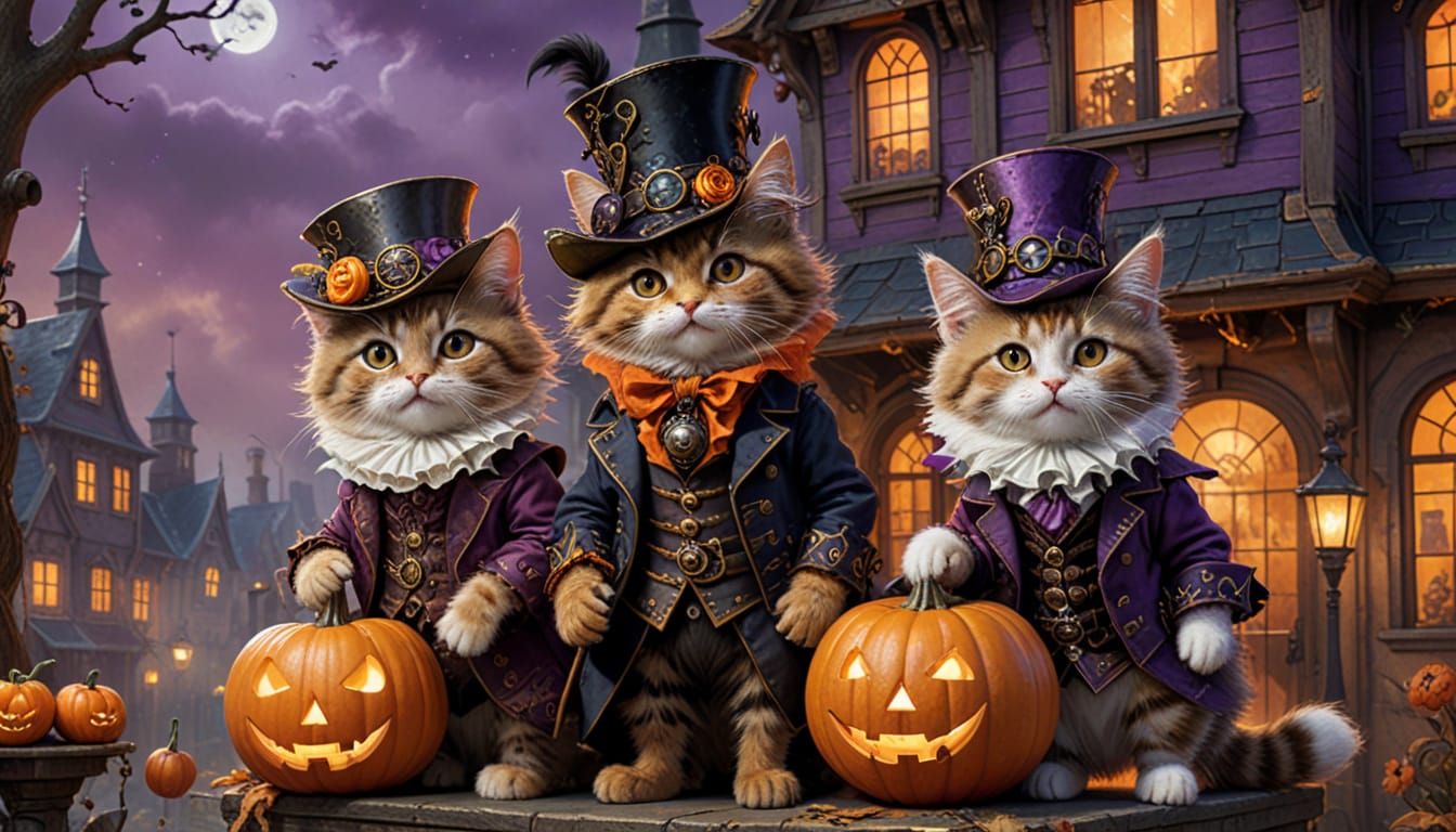 Steampunk Kittens in Halloween Costumes