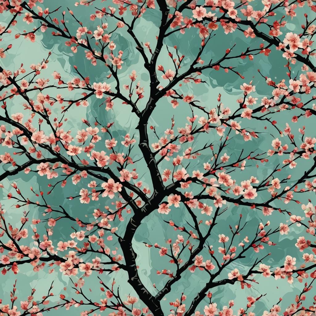Abstract Sakura Tree in Complementary Colors