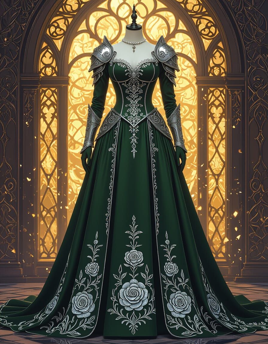 Majestic Medieval Gown with Silver Florals