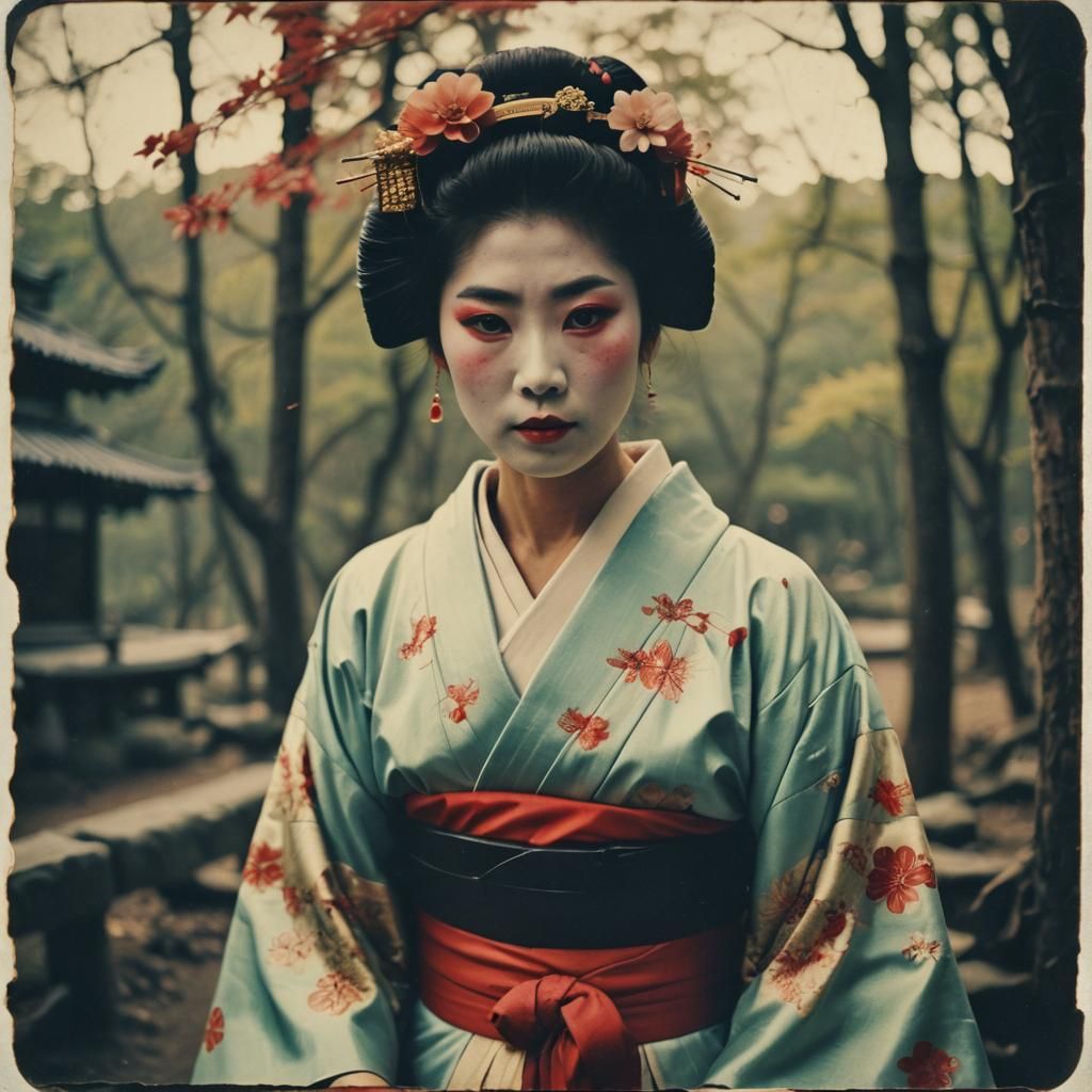 Geisha Portrait in Vintage Instant Photography Style