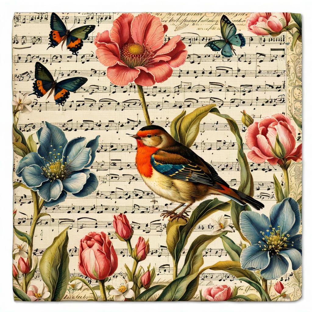 Vintage Springtime Decoupage Paper Napkin Illustration
