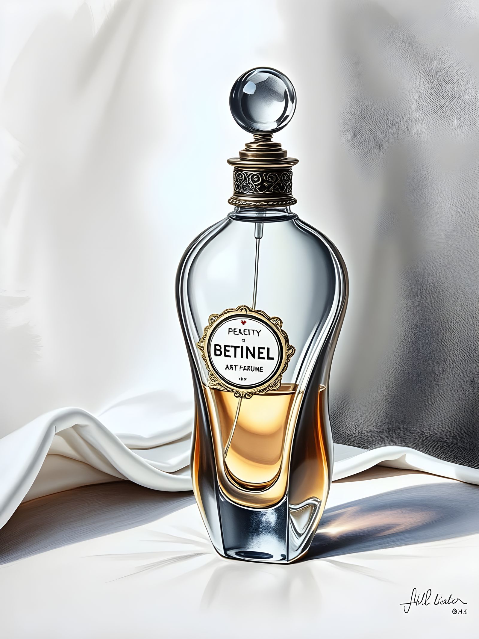 Art Deco Perfume Bottle Still Life in Chalk and Charcoal