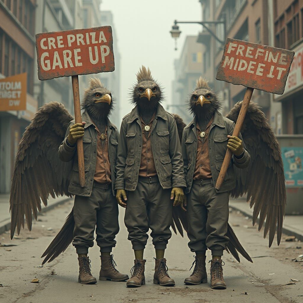 Angelic Raptor Teamsters in Retro-Futuristic Style