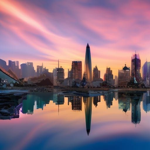 Alien Colony on Planet Overlooking Mirror Lake