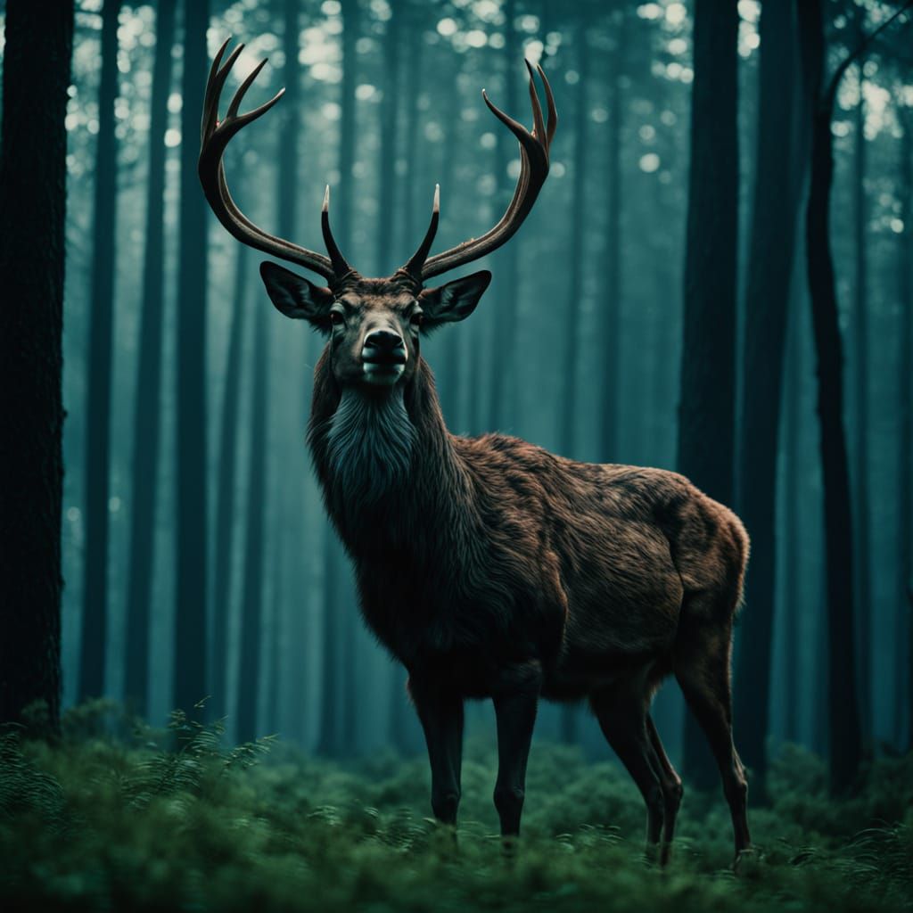 Majestic Deer Silhouette in Enchanted Forest