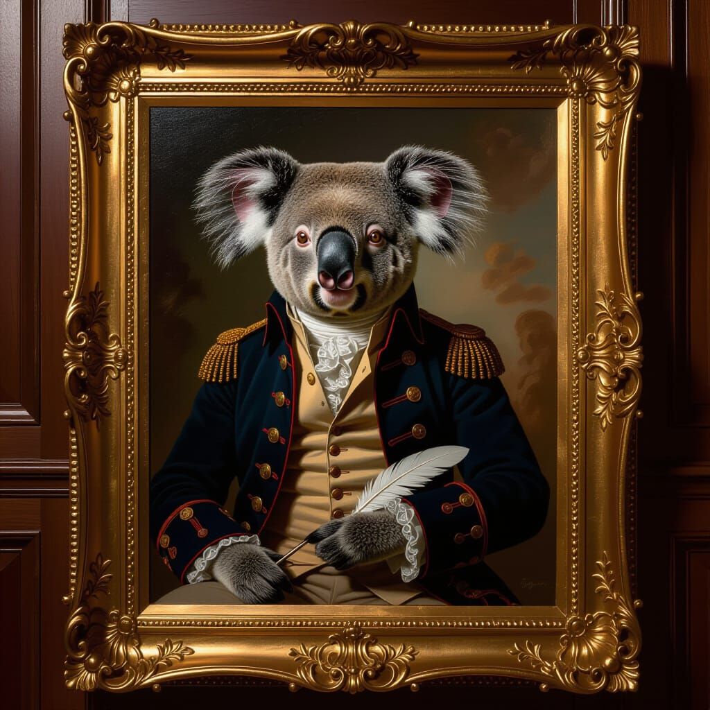 Koala Bear as General Washington Oil Painting