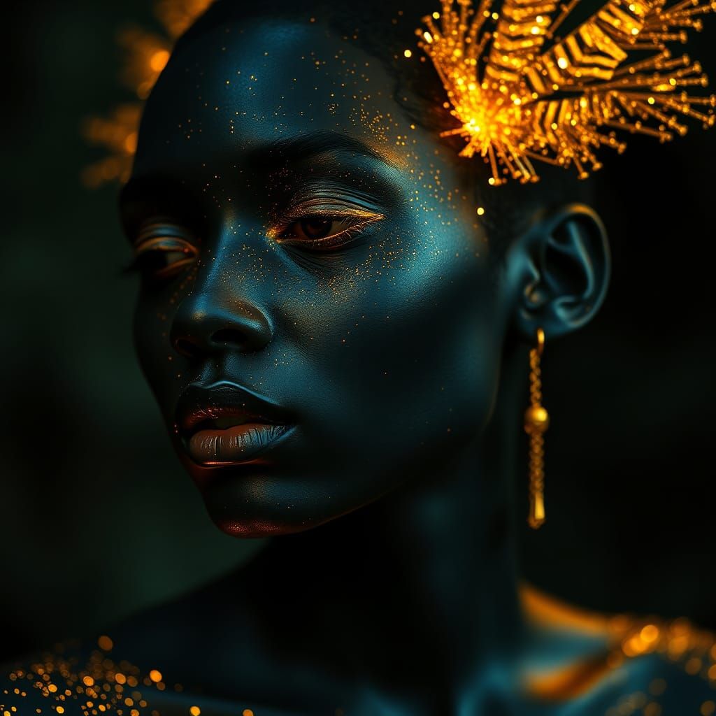 Gold Shimmer Elemental Fairy in Surreal Style