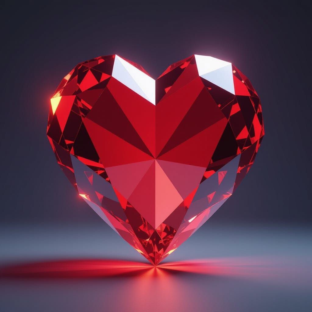 Giant Radiant Red Crystal Heart in 3D