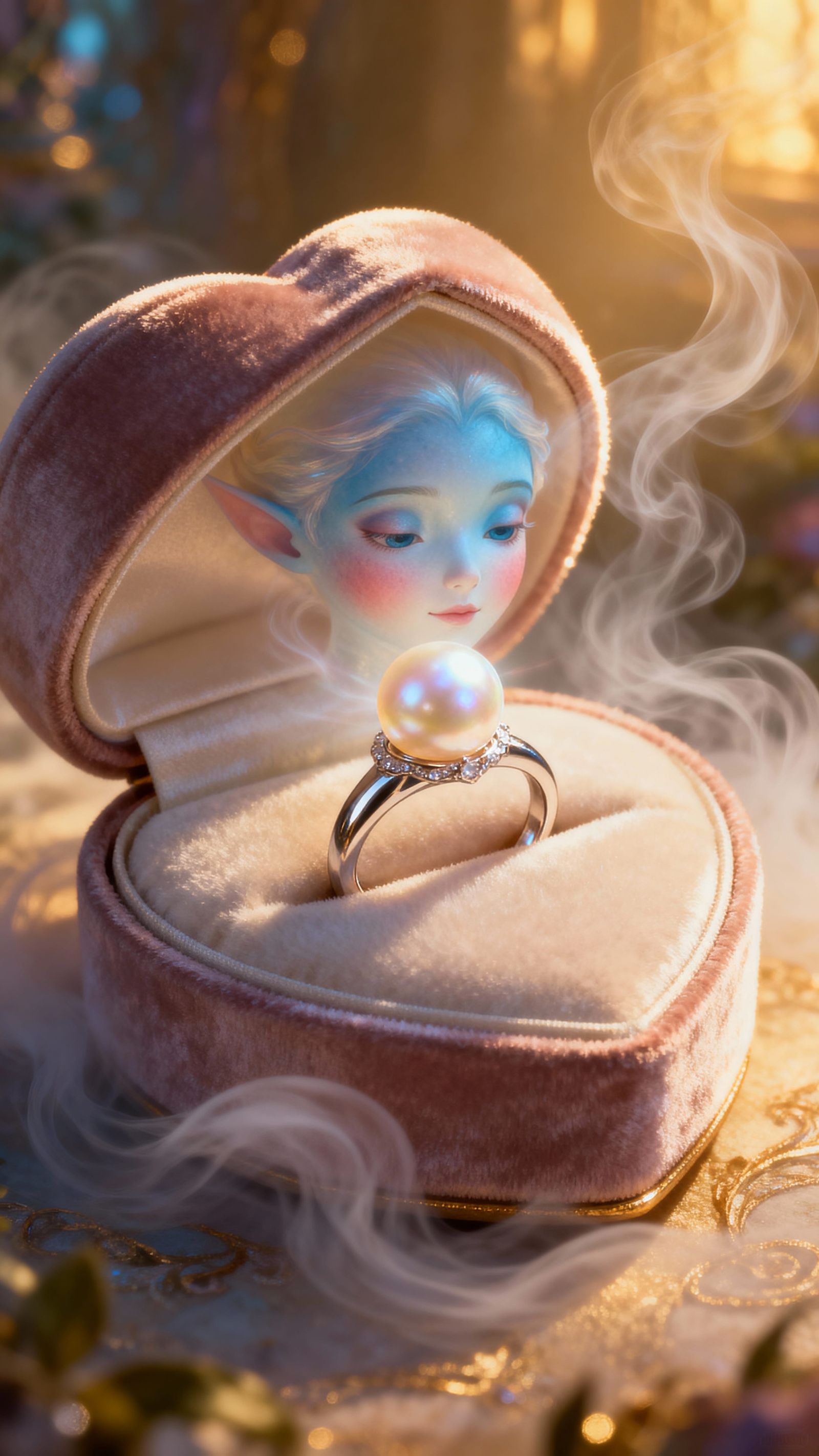 Enchanted Pearl Wedding Ring in Heart Box