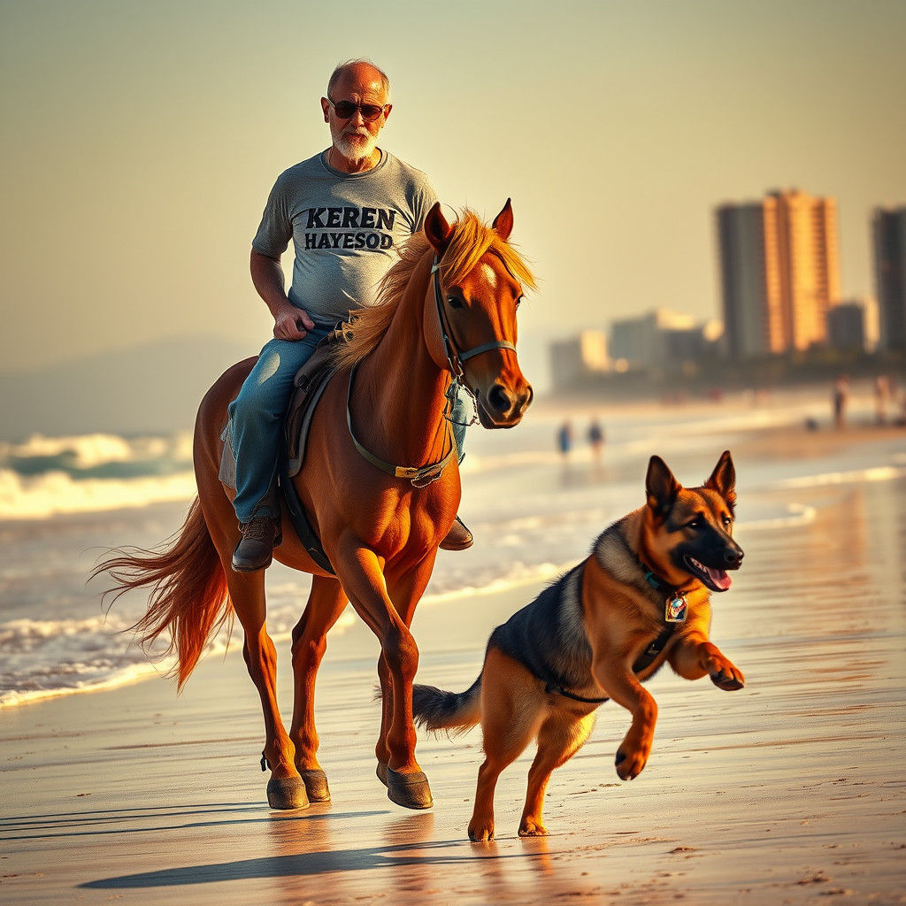 Electrician Rides Horse on Tel Aviv Beach