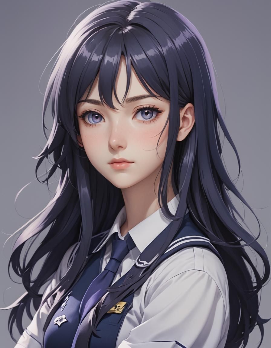 Anime High School Girl Portrait in 3D