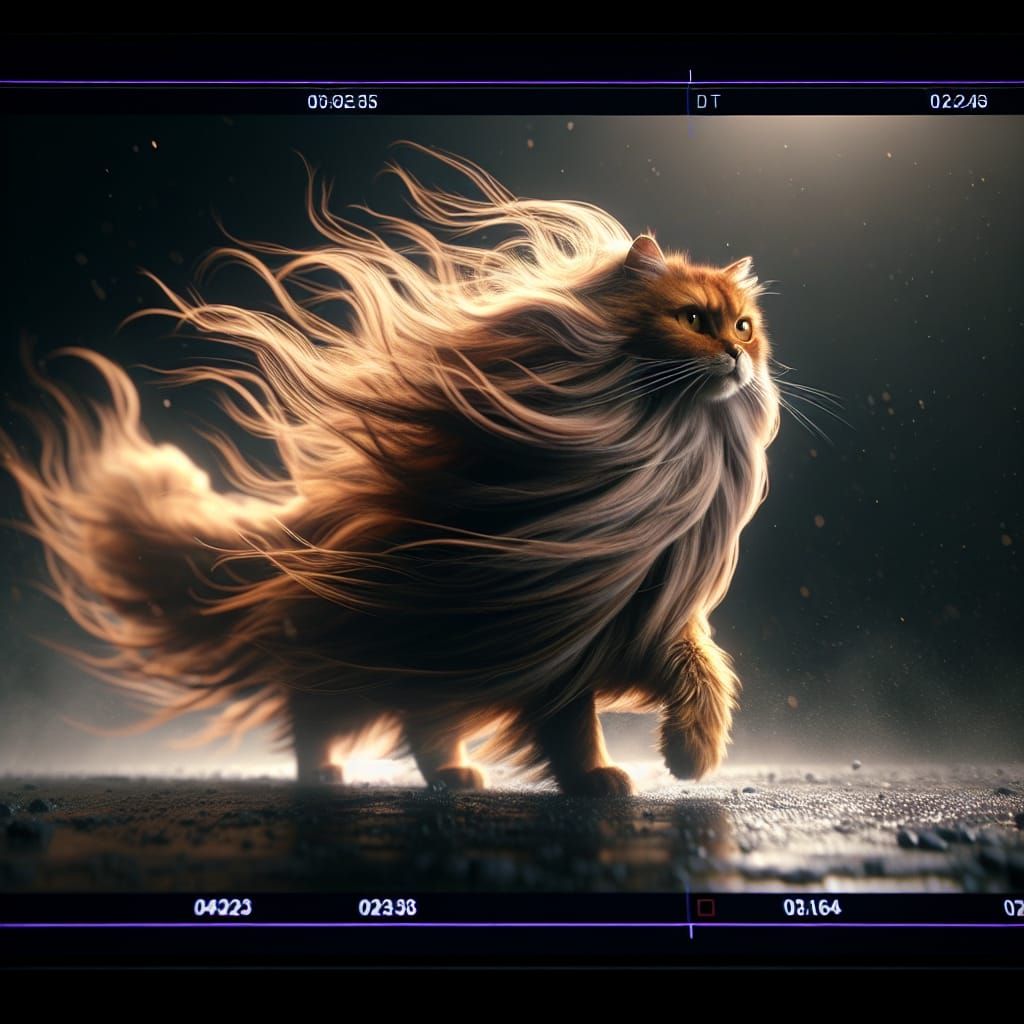 Cinematic Orange Cat in Strong Wind, Digital Matte Painting