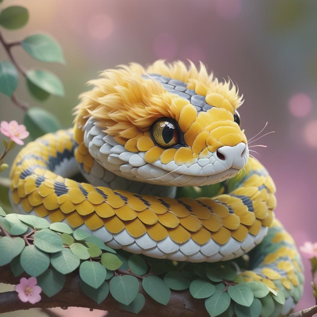 Adorable Furry Snake in Sunlight: 3D Rendered Concept Art