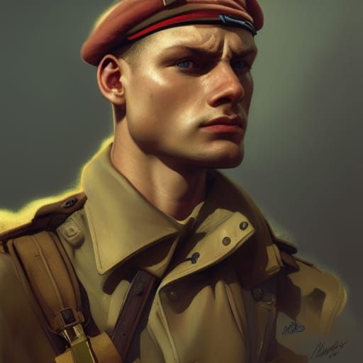 WWII German Soldier Portrait in Hyperdetailed Style