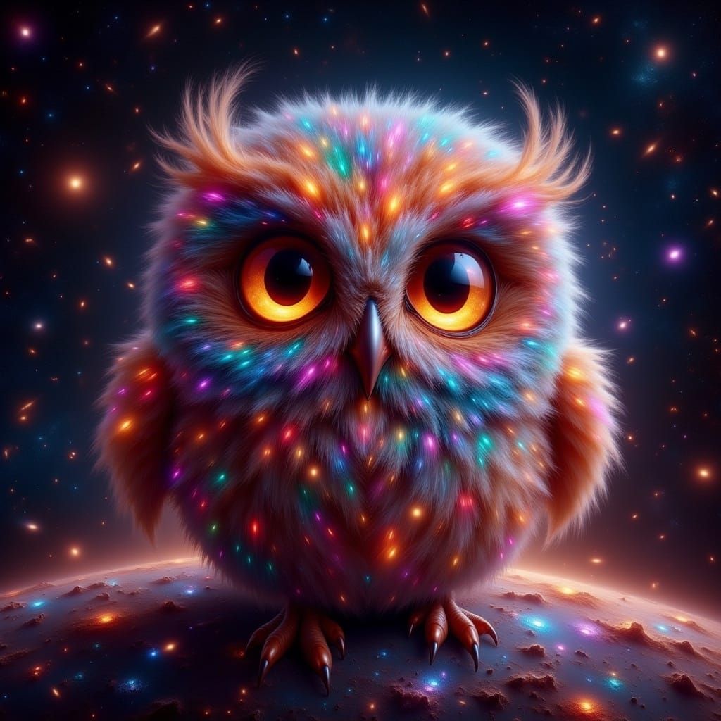 Cute Fluffy Owl on a Planet