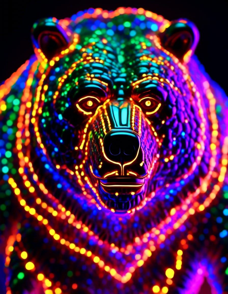 Luminous Moldavite Bear Microphotograph with UV Fur