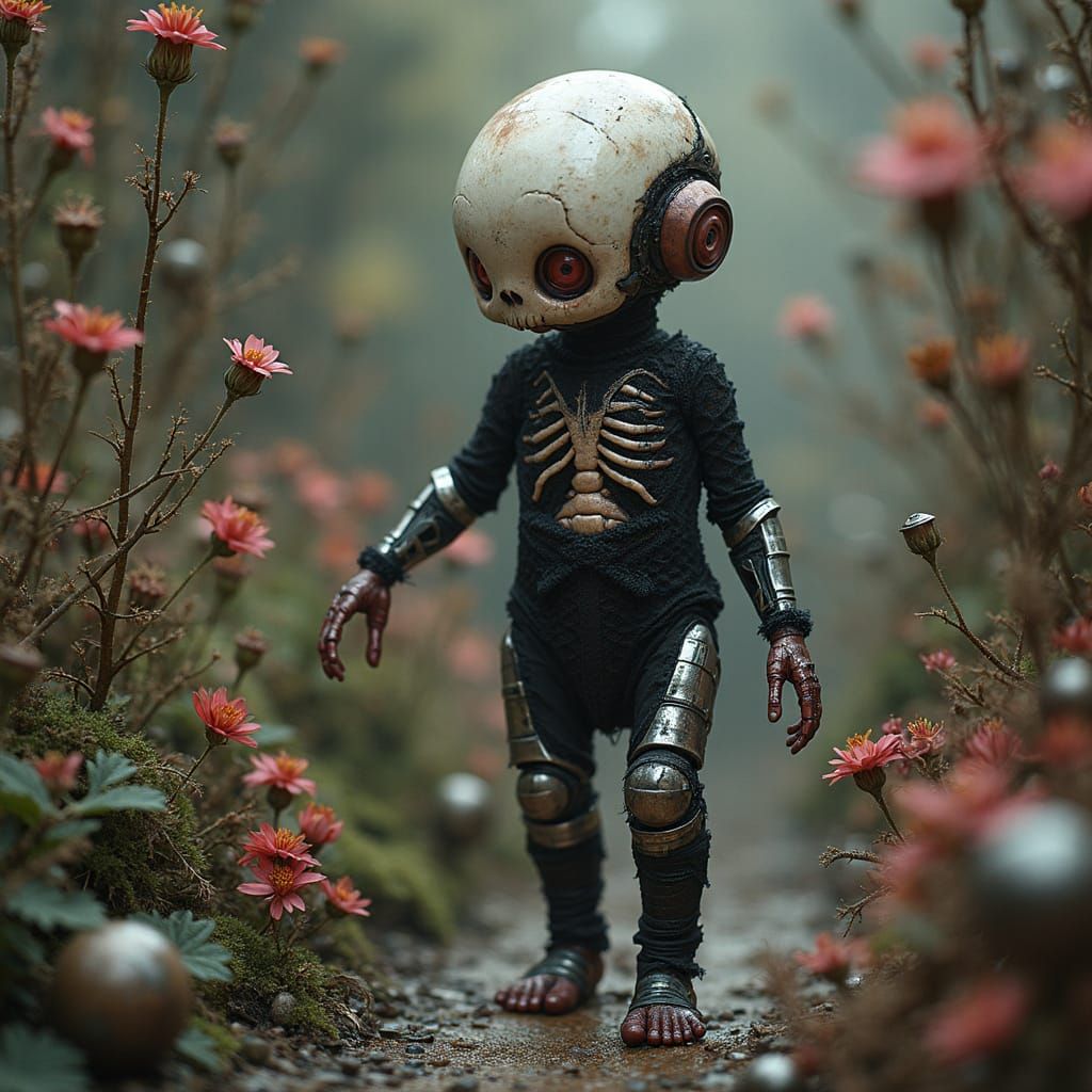 Biomechanical Infant in Gothic Cybernetic Garden